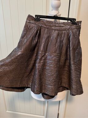 Diane Von Furstenberg Metallic Brown Textured Skater Skirt